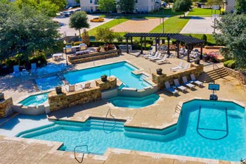 Ariel view of pool and spa area